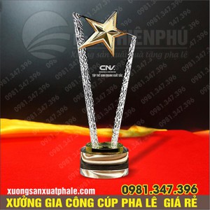 Cúp pha lê thân dẹt gắn sao